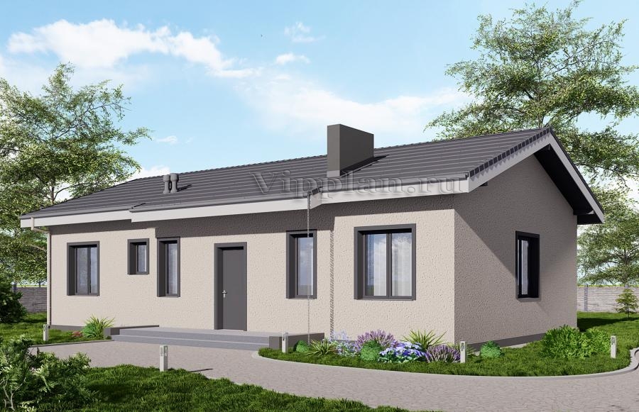 Одноэтажный дом с тремя спальнями и отделкой штукатуркой.